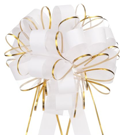 QUARKZMAN 5 Stück Geschenk Schleife 20cm Geschenkbänder Matte Ziehschleife Groß Dekoschleife für Geschenkverpackung Hochzeit Tüten Weihnachten Körbe Auto Deko, Weiß