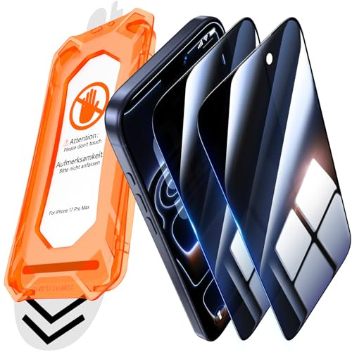 UniqueMe für iPhone 17 Pro Max für Panzerglas Sichtschutz - 2 Stück | Privacy Displayschutz, Auto Installation, Bruchsicher Militärniveau, 9H-Härte Schutzfolie, Anti-Kratzer, Anti Spy Folie