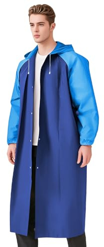 GAOHUI EVA Regenponcho für Erwachsene, Wasserdichter Regenmantel mit Kapuze, Wiederverwendbar & Atmungsaktiv, Transparentes Regencape für Wandern, Radfahren, Camping & Reisen (Blau)