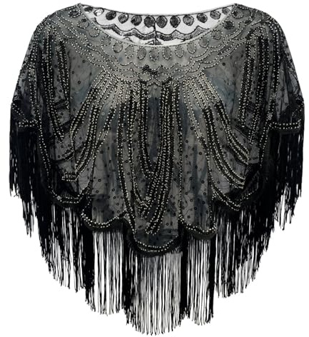 1920er Jahre Retro Schal 20er Jahre Kostüm Damen Schal Abendumhang Flapper Umhang Schal mit Pailletten Umschlagtücher für Abendkleid Schultertuch Stola Tuch für Karneval