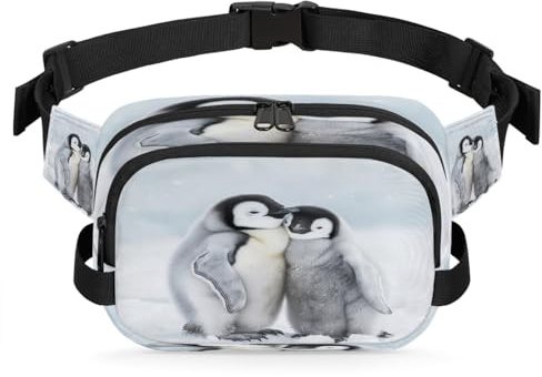 Mexpekil Bauchtasche, Pinguin zum Kuscheln im Schnee, Zwei-Wege-Reißverschluss, Gürteltasche, wasserabweisend, mit verstellbarem Riemen, Schwarz