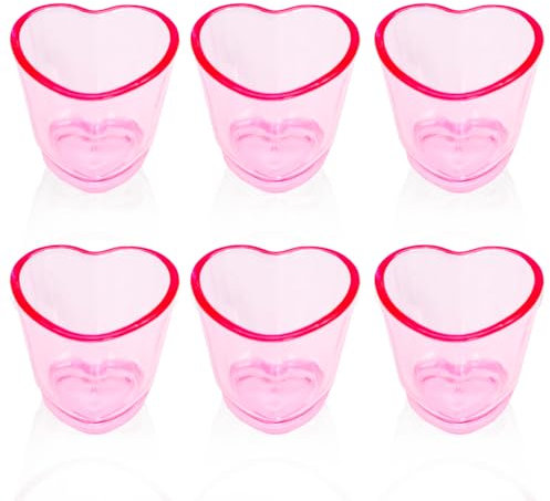 Mritrit 6 Piezas Vasos de Corazón, Vasos Chupito Rose, Plástico Vasos de Duro Reutilizables, 45 ml Divertidos Vasos de Chupitos Transparente para Aniversarios y San Valentín, Bar Trolley