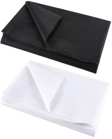 2 Metres Ironing Fleece Fabric 100 x 100 cm Iron-On Non-Woven Fabric Insert 30 g/m² Lightweight Ironing Fleece for Sewing Crafts DIY Embroidery (Black, White)
