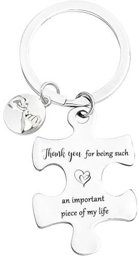 Tecreo Inspirerande pusselbit nyckelring, tackgåva med hjärtberlock, nyckelring present till pappa, mamma, bror, syster, vän, SILVER, en storlek
