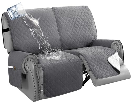 BXFUL Housse de Fauteuil inclinable 2/3 Places, 100% imperméable Housse de Canapé Antidérapant Protecteur pour Meubles de Salon Contre Les Chiens, Animaux et Enfants (Gris,2 Places)