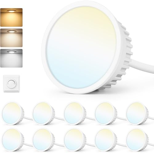 GeyouLux 3CCT LED Modul 230V Ultra Flach ø50x23mm 5W 500LM 10er set | IP44 120° Abstrahlwinkel Warmweiß Naturalweiß Kaltweiß Dimmbar, Ersatz MR16/GU10 Leuchtmittel, für Einbaustrahler Aufbauspot