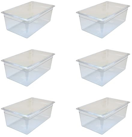 AcMax 6 contenitori per gas GN 1/1 in policarbonato, 28 litri, profondità 200 mm, Gastronorm