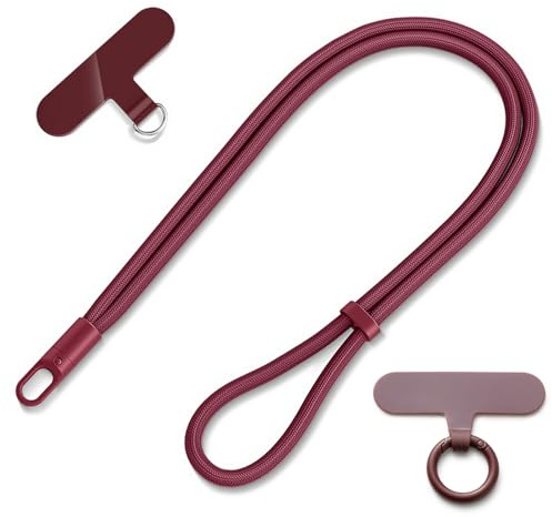 Handykette Universal Handyband zum Umhängen Verstellbar Burgunderrot | Handy Lanyard von 43 cm mit Patch, Kompatibel mit Hartschalen-Handyhüllen für Alltag, Reisen und Outdoor