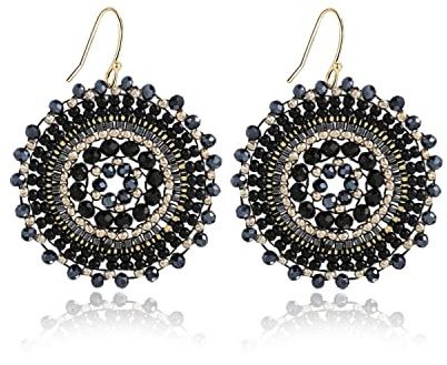 Boucles d'oreilles perlées pour femmes - Été, cristaux perlés, verre, perles, boucles d'oreilles pendantes, style bohème, plage, déclaration, 3.7 cm, Verre, Pas de pierre précieuse