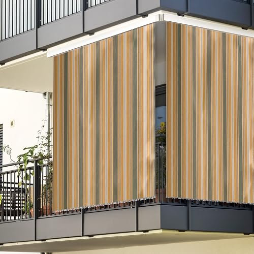 Toldo de Rayas Premium para balcón, terraza o Porche – Toldo Parasol de Exterior con Anillas y Ganchos – Resistente a los Rayos UV y a la Intemperie (L)