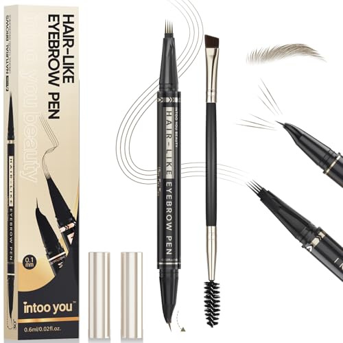Intoo You 30° Curved Eyebrow Pencil, Magic 2 in 1 Eyebrow Pen Pro, Waterproof Eye Brow Pen with 4 Tips, Vivid Microblading Brow Pencils for Women, Last All Day Makeup (Brown)