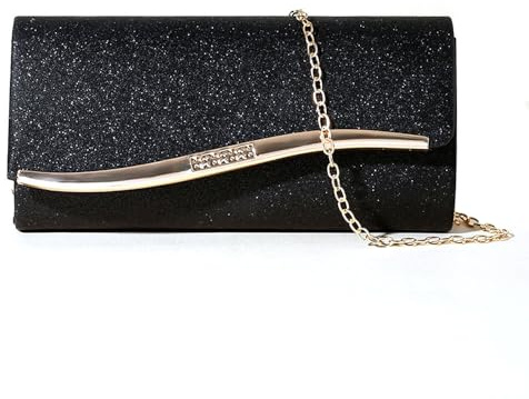 XFSRG Pochette Femme Enveloppe Élégante Sac à Main en Paillettes Brillant Strass Clutch Soirée avec Chaîne Détachable pour Fête Mariage(Noir)
