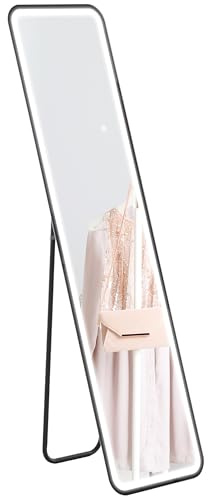 HOMCOM Espejo de Cuerpo Entero con Luz LED, 150x40 cm, Espejo de Pie o de Pared sin Marco con Iluminación en 3 Colores, Control Táctil Inteligente y Función de Memoria, para Dormitorio, Salón, Negro