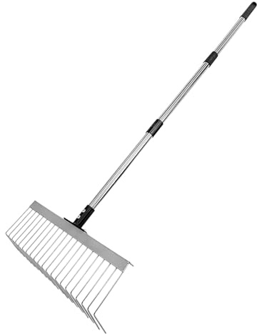 Rastrillo de jardín ajustable con mango largo para fieltro de césped | Herramientas para cortar hojas en el jardín para cortar, escarificar, limpiar, cuidar el césped, jardinería, jardinería, diseño