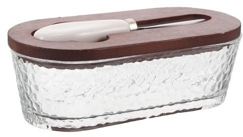 Alipis Mantequera de vidrio con tapa: Mantequera de vidrio con tapa y espátula - Quesera para refrigerador - Quesera hermética con