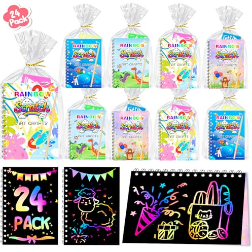 Gsofly 24 Pack Scratch Art Rainbow Notebook Students Classroom Gifts Bulk for Girls Boys Goodie Bags Stuffers, Return Gifts for Birthday Party Favors Bulk Kids Crafts