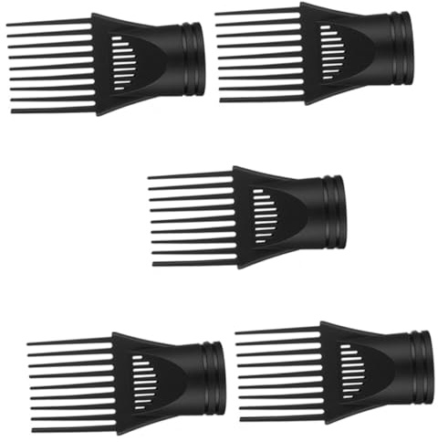 Becco Asciugacapelli Pettine Nero Plastico 5 Pezzi | Sostituzione Ugello Asciugacapelli, Accessorio Riutilizzabile per Styling, Formato Largo