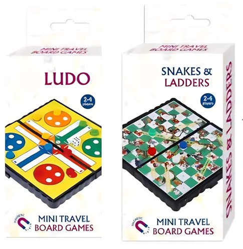 2 board games kids | Ludo, Snakes & Ladders 2 Magnetic Mini Travel Board Games Holiday Essentials | Easy to Carry Plane Activities For Kids | Travel Essentials Family Games Fun Activities Time-Pass