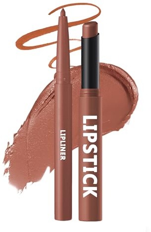Rouge à Lèvres et Crayon à Lèvres Mat Set, 2pcs Lipstick & Lip Liner Nude Rose, Longue Durée, Imperméable, Hautement Pigmenté, Non Adhésif, Velours Texture, Coffret Maquillage Femme for Christmas-06