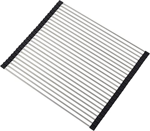 Escurridor de platos ajustable de acero inoxidable sobre el fregadero, enrollable, ahorra espacio, se adapta a 21.2 pulgadas de largo x 13 pulgadas de ancho, ideal para uso doméstico y cocina