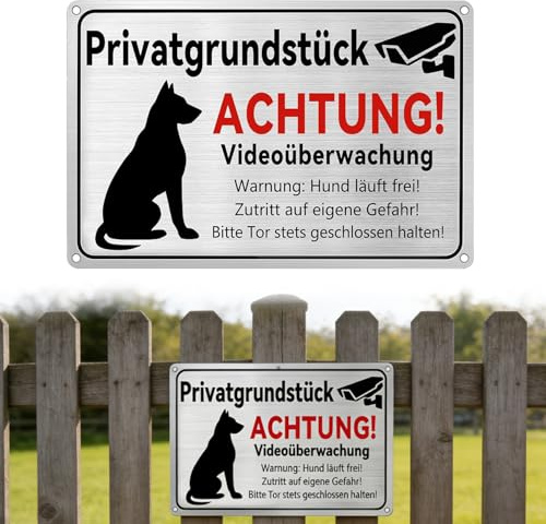 Freilaufender Hund Schild 30x20cm Videoüberwachung Schild Privatgrundstück Warnschild Hund Aluminium mit 4 Bohrlöchern Wiederverwendbar Freilaufender HundSchild