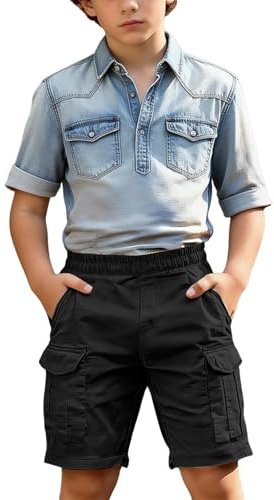 Mjjsk Pantaloncini cargo per bambini estivi con elastico in vita casual tasche leggere gamba dritta all'aperto corsa escursionismo pantaloni corti