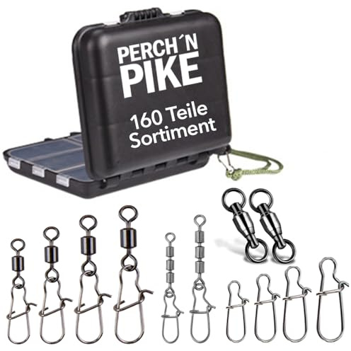 PERCH`N PIKE Angelzubehör Box mit Angelwirbel, Dreifachwirbel, Snaps und Kugellagerwirbel, Angelwirbelset zum Spinnfischen und Ansitzangeln auf Hecht, Zander Barsch und Forelle