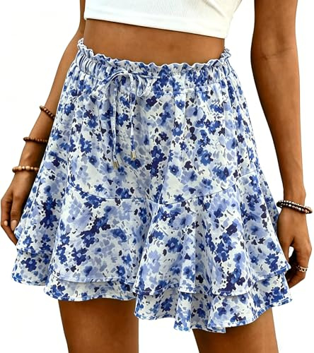 ABYOVRT Short Femme Eté Jupe-Culotte Taille Haute Short Court Elégant à Volants Fluide Pantalon Court de Plage Casual pour Vacances,S-XXL