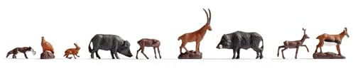 NOCH TT Figuren Waldtiere, handkolorierte Figuren, 9-teiliges Set für Spur TT, ideal für Modellbahn und Dioramen