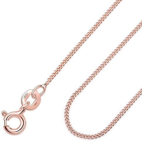 Amberta Cadena Barbada Plata de Ley 925 Chapada en Oro Rosa 14k 1.05 mm: Collar Oro Rosa 36 cm