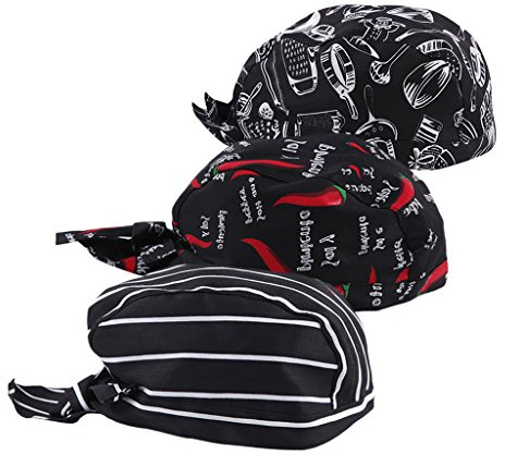 Sharplace 3pcs Chefs Skull Cap Mens Women Catering Clubber,Cooks,Butchers Uniform Hat