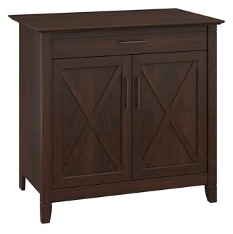 Bush Home Key West Secretary Desk with Keyboard Tray and Storage Cabinet in Bing Cherry
