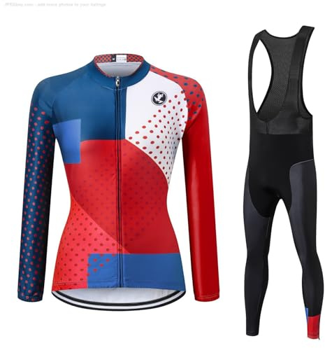 UGLY FROG Damen Fahrradbekleidung Langarm Radtrikot Set Outdoor Radsport Gemütlich Radkleidung Trikot Jersey + Lange Radlerhose im Winter CXW05