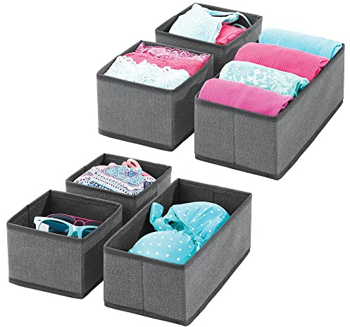 mDesign 6er-Set Aufbewahrungsbox – atmungsaktive Stoffbox für Socken, Unterwäsche, Leggings etc. – vielseitige Schubladen Organizer für Schlaf- und Kinderzimmer – dunkelgrau/schwarz
