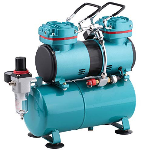 Duo-Power II Airbrush Kompressor Zum Schnäppchenpreis - Für Anfänger/Fortgeschrittene, Individuelles Set Mit Manometer, Vorfilter-Wasserabscheider Für Farbe