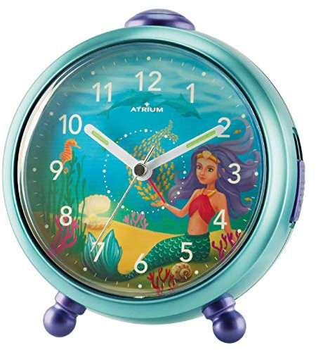 Atrium Kinderwecker Mädchen Nelly Meerjungfrau Türkis Lila Analog Quarz ohne Ticken mit Licht und Snooze A932-13