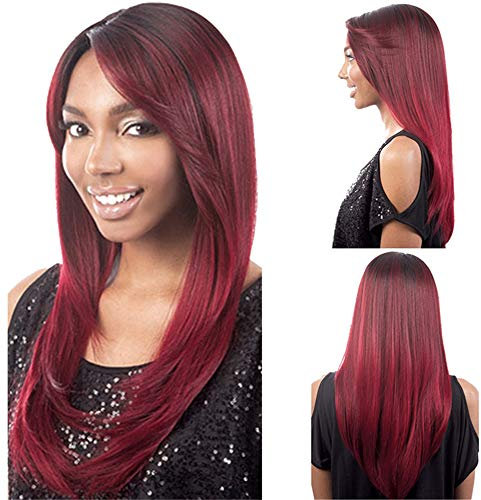 Lange Lockig Ombre Perücke Dunkel Wurzeln Mitte Teil Eisstockschießen Welle Realistisch Natürlich Synthetik Länge Lose Haar Perücken zum Damen Cosplay Party Kostüm,G