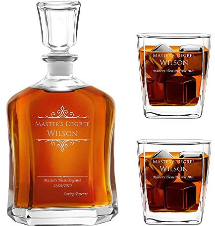 Maverton Classic Bourbon Whiskey Decanter Capitol Set with 2/4/ 6 Glasses - You can Personalise Tumblers as Gift - 700 ml Universal Carafe - Gift for Couple - Magister