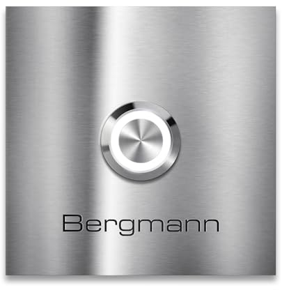 Metzler Timbre de acero inoxidable Bergmann - Timbre cuadrado de acero inoxidable V2A - Fabricado en Alemania - Botón LED - Tamaño: 6 x 6 cm