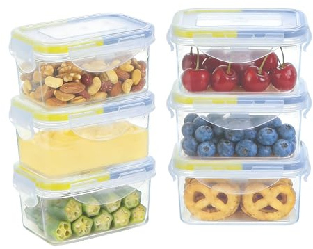 EASYLOCK 6Pack 180ML Food Storage Containers with Lids Airtight, Meal Prep Containers Reusable, Plastic Food Container with Lids Set, Freezer Storage Boxes, Sauce Pots, Snack Pots (Yellow-grey)
