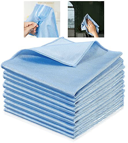 Beaface Microfibre Cleaning Cloths 10 Pack, Glass Cleaning Cloths Lint Free Scratch Free, Polishing Cleaning Cloths for Glass Windows Screens Mirrors, 30 x 30cm Blue