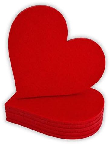 edelkern Lot de 6 dessous de verre en feutre - En forme de cœur - Couleur : rouge - Idéal pour verres, tasses, etc.