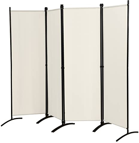 Multigot 1/4-Panel Room Divider, Folding Wall Privacy Fiber Screen Protector, Freestanding Portable Divider and Partition Separator Protection for Home Office(Cream White,220 x 173cm)