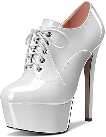 Saekcted Femmes Aiguille Haut High Plate-Forme Talon Heel Rond Bout Escarpins Lacets Fermeture à Glissière Sexy Chaussures