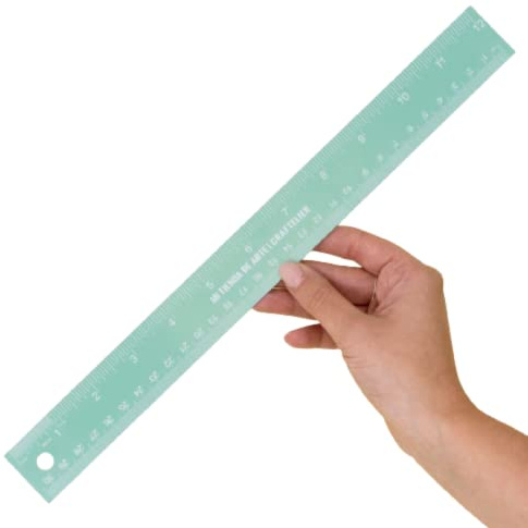 Craftelier - Regla Metálica de 30 cm (12) | Color Turquesa con los Números en Blanco | Base de Corcho y Fabricada en Acero Inoxidable - Medidas en Centímetros y en Pulgadas