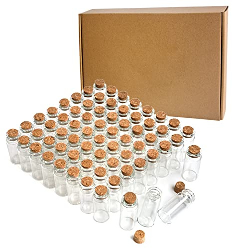 CLTPY 105 Mini Bottiglie di Vetro da 10 ml con Tappo di Sughero - 22 x 50 mm Provette con Tappo di Sughero, Piccole Bottiglie di Vetro per Gioielli Fai da Te, Bomboniere