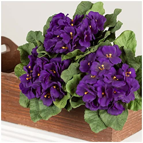 Factory Direct Craft Purple African Violet Artificial Silk Flower Bushes - Pack of 3 Individual Artificial Polysilk Violet Flowers