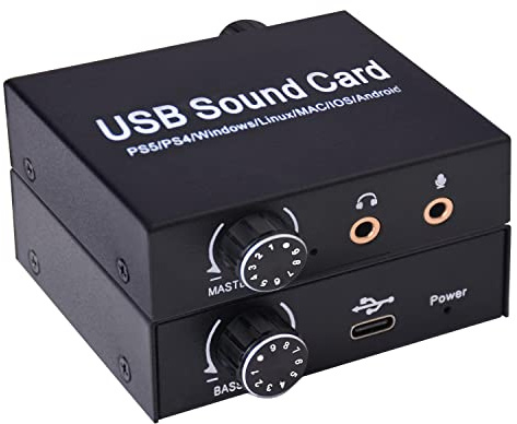 External Sound Card, Tendak USB Audio Adapter with Volume Output and Bass Adjustment, Stereo Sound Card with 3.5mm Microphone Port for Windows/Linux/MAC/iOS/Android System, PS5, Laptops, Desktops