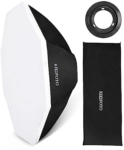 KIKIFOTO Softbox Octogonal 95 cm/37, Difusor Doble, Extracción Instalación Rápida, Compatible con Flash Montura Bowens, Iluminación Continua, Adecuado para Retratos, Productos, Filmación Videos