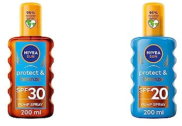 NIVEA SUN Protect & Bronze Oil Spray (200 ml), SPF 30 Sun Oil with Natural Tan Accelerator Formula & NIVEA SUN Protect & Bronze Sun Spray SPF20 (200ml), Bronzing Tanning Lotion Spray with SPF20